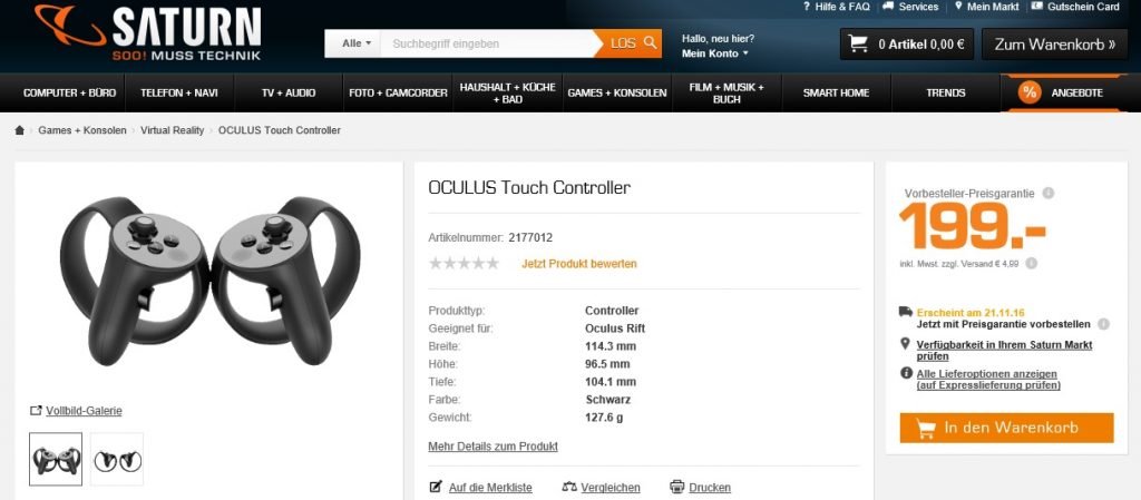 Еще один магазин открыл предзаказы на Oculus Touch